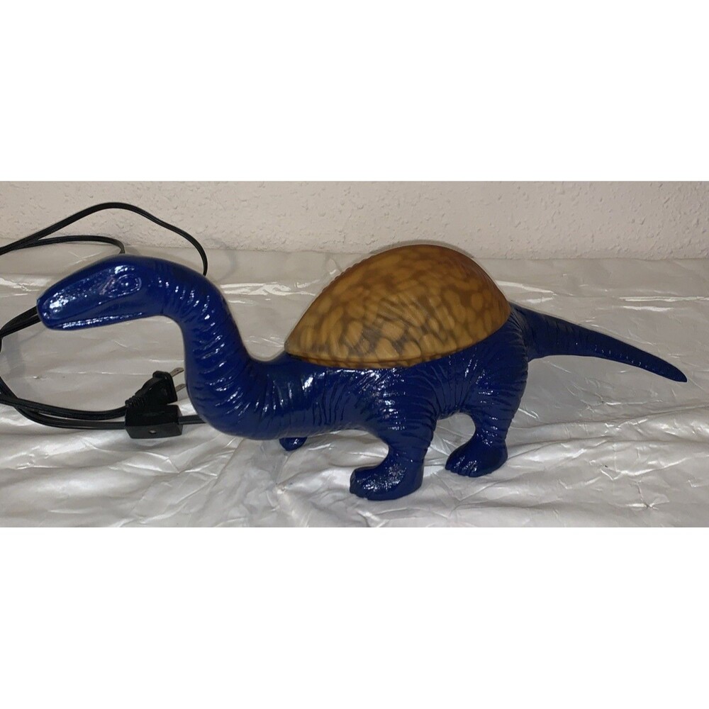 Vintage Blue Dinosaur Lamp Glass Shell Cast Metal Nightlight READ